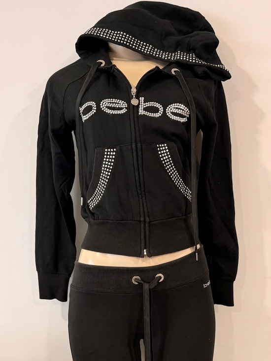 bebe Jackets & Blazers - bebe Black Rhinestone Logo Hoodie Y2K